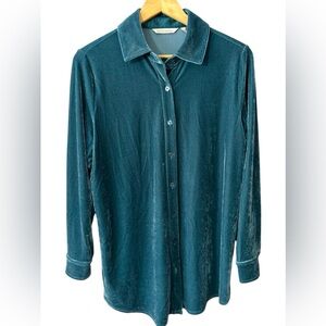 Soft Surroundings Women’s Velvet Boyfriend Tunic Shirt Atlantic Teal Button Up S